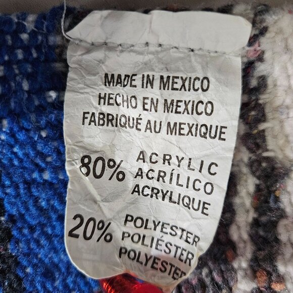 Vint Mexican Blanket Throw Baja Falsa Southwest Blue White Black Stripe 70"x48" - Picture 8 of 10